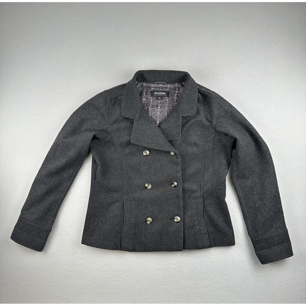 Coffee Shop Gray Wool Blend Double Breasted Women's XL Long Sleeve Pea Coat